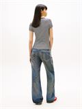 Ribbed Low V-Neck Slim T-Shirt black-ecru stripe