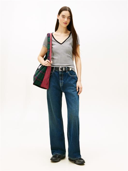 ribbed-low-v-neck-slim-t-shirt-black-ecru-stripe