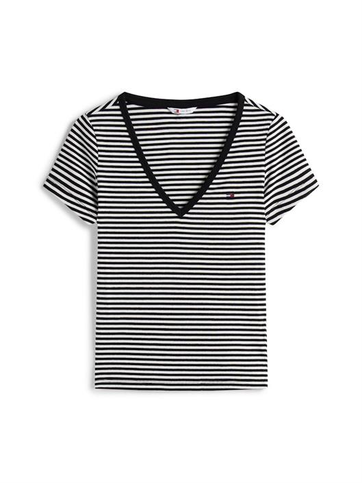 ribbed-low-v-neck-slim-t-shirt-black-ecru-stripe