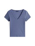 Ribbed Low V-Neck Slim T-Shirt blue moment