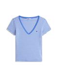 Ribbed Low V-Neck Slim T-Shirt empire blue - stripe