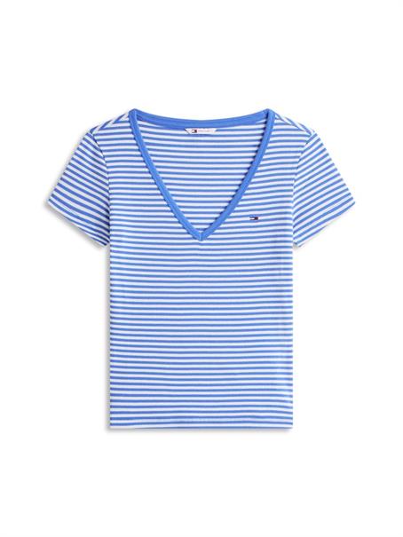 Ribbed Low V-Neck Slim T-Shirt empire blue - stripe