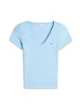 Ribbed Low V-Neck Slim T-Shirt light powdery blue