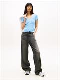 Ribbed Low V-Neck Slim T-Shirt light powdery blue