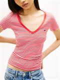 Ribbed Low V-Neck Slim T-Shirt red alert - stripe