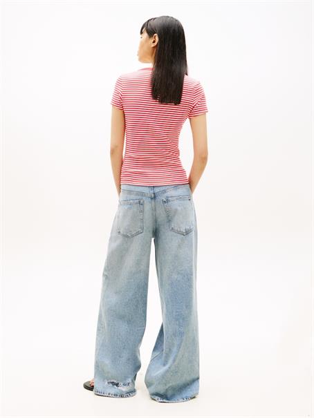 Ribbed Low V-Neck Slim T-Shirt red alert - stripe