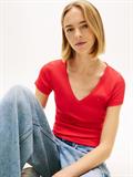 Ribbed Low V-Neck Slim T-Shirt red alert