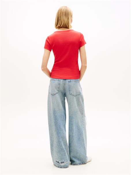 Ribbed Low V-Neck Slim T-Shirt red alert