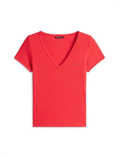 Ribbed Low V-Neck Slim T-Shirt red alert