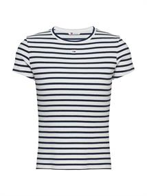Ribbed Slim Crew Neck T-shirt ecru - navy stripe