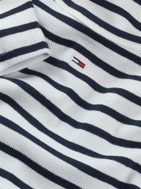Ribbed Slim Crew Neck T-shirt ecru - navy stripe