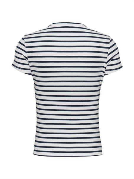 Ribbed Slim Crew Neck T-shirt ecru - navy stripe