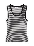 Ribbed Slim Scoop Neck Tank Top black-ecru stripe