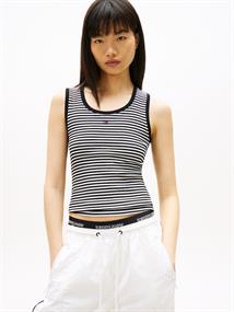 Ribbed Slim Scoop Neck Tank Top black-ecru stripe