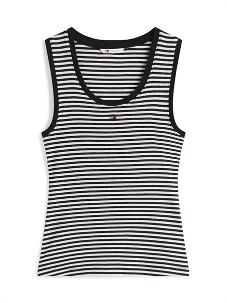 Ribbed Slim Scoop Neck Tank Top black-ecru stripe