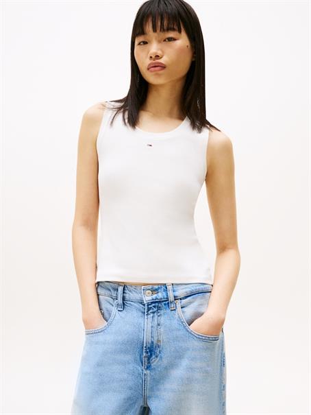 Ribbed Slim Scoop Neck Tank Top ecru