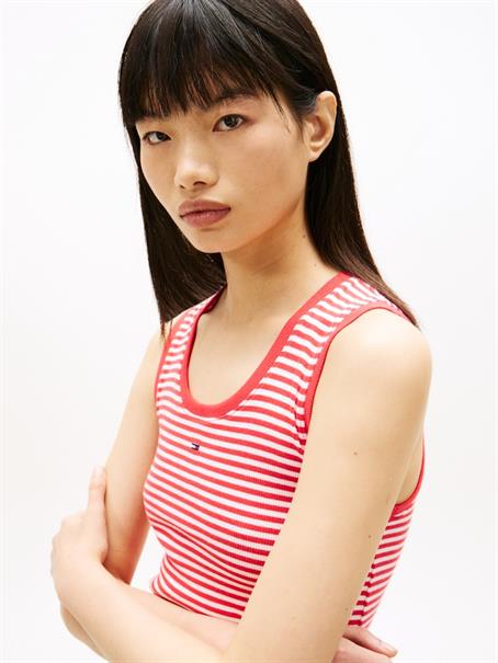 Ribbed Slim Scoop Neck Tank Top red alert - stripe