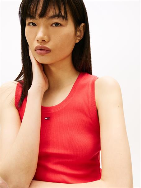 Ribbed Slim Scoop Neck Tank Top red alert