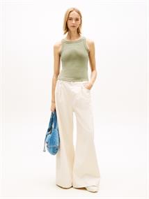 Ribbed Tonal Logo Slim Tank Top bay leaf