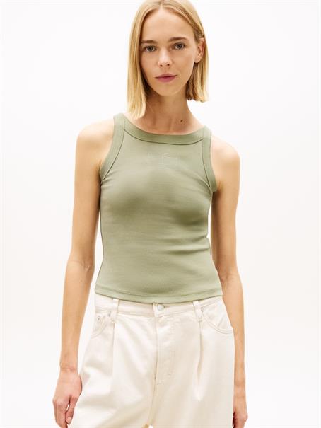 Ribbed Tonal Logo Slim Tank Top bay leaf