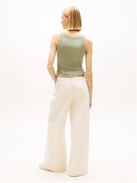 Ribbed Tonal Logo Slim Tank Top bay leaf