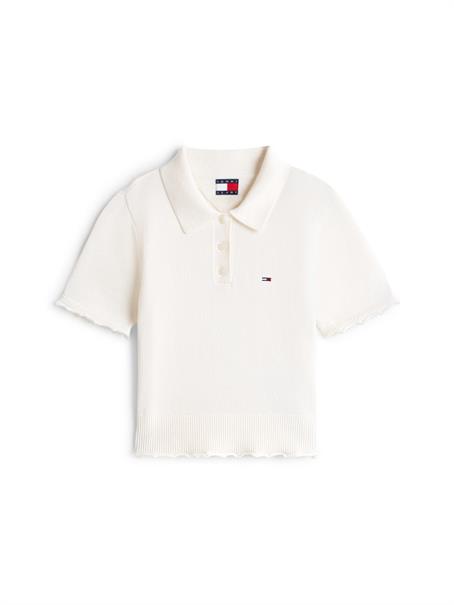 Ruffle Hem Slim Polo Jumper ancient white