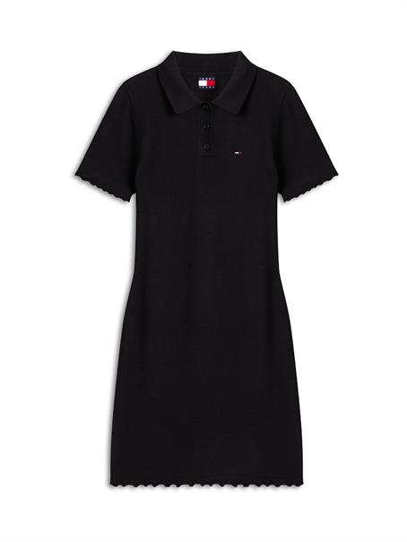 Ruffle Trim Slim Mini Polo Dress black