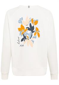 Rundhals Sweatshirt mit Blütenprint auf dem Rücken milk white