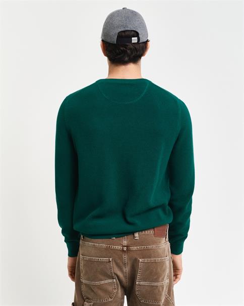 Rundhalspullover aus Baumwoll-Piqué deep forest green