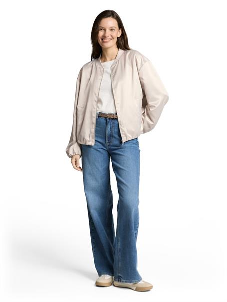 Satin Blouson Jacke mit Bomberkragen sand stone beige
