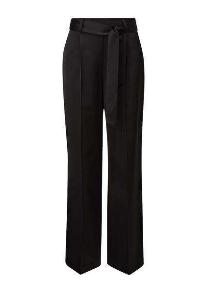 Satin-Marlenehose mit Bindegürtel schwarz