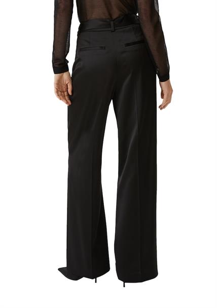 Satin-Marlenehose mit Bindegürtel schwarz