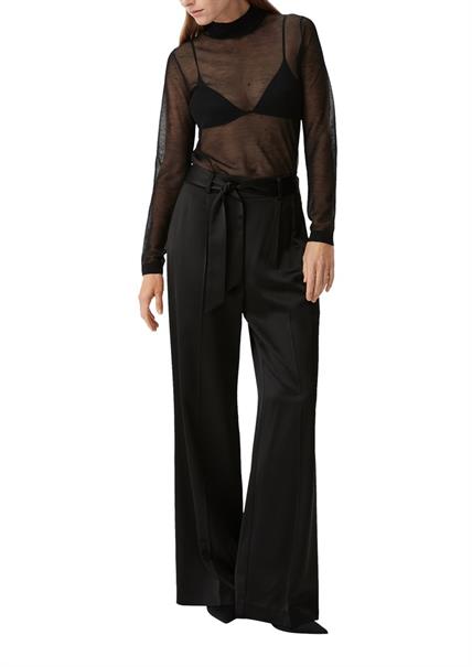 Satin-Marlenehose mit Bindegürtel schwarz
