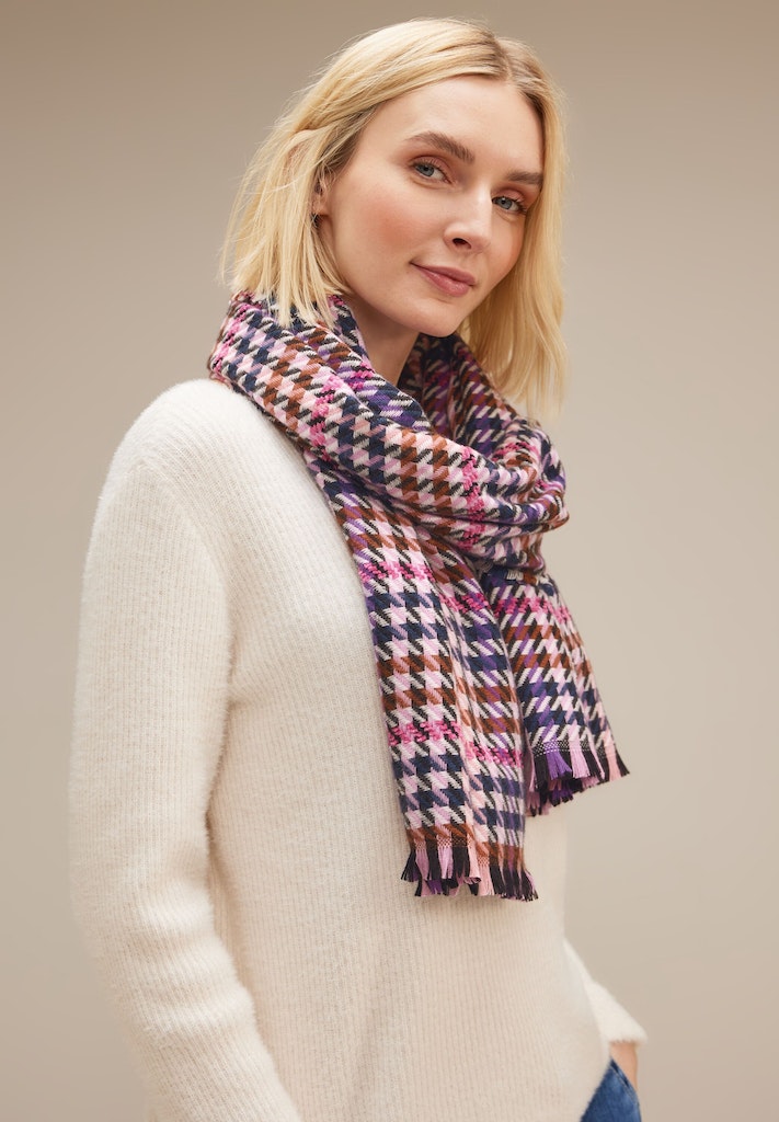 Street One Damen Accessoires kaufen Schal bequem mit online rosa bei Hahnentrittmuster