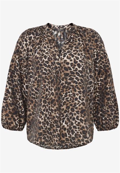 Schlupfbluse mit Leoprint beige-black