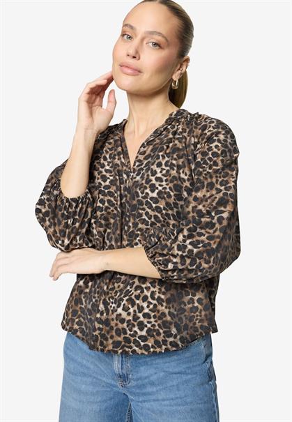 Schlupfbluse mit Leoprint beige-black