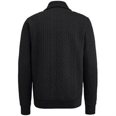 Shawl collar cable jacquard sweat black