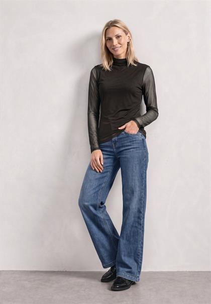 Shirt aus Mesh mit gerafftem Turtle Neck black coffee