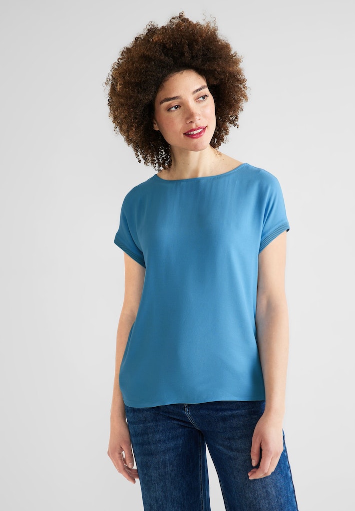Street One Damen T-Shirt Shirt im Materialmix off white bequem online  kaufen bei