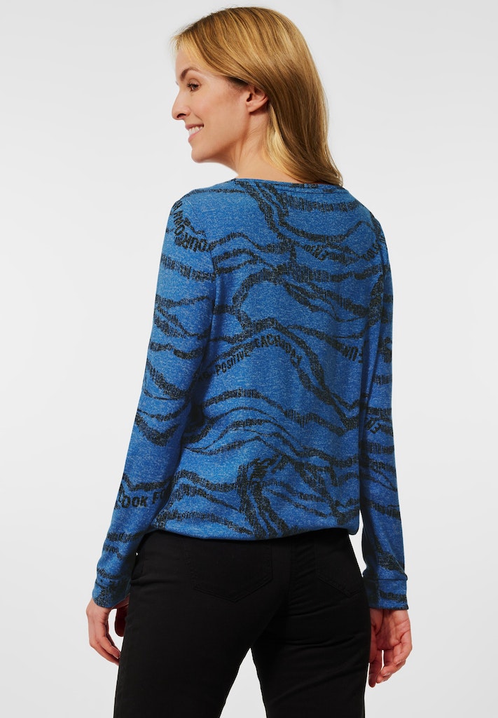 Cecil Damen Longsleeve Shirt mit Allover Print mid blue melange bequem  online kaufen bei
