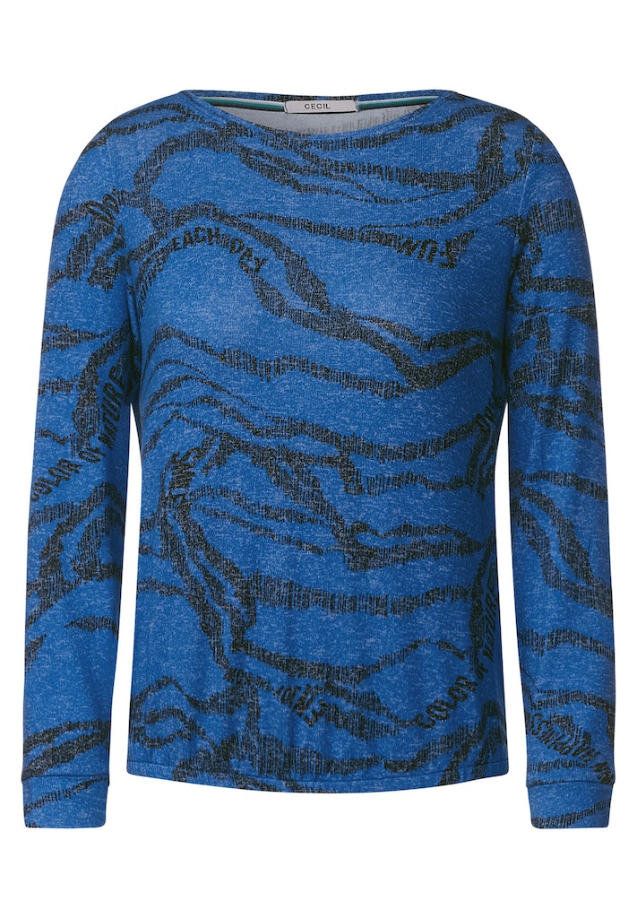 Cecil Damen Longsleeve Shirt mit Allover Print mid blue melange bequem  online kaufen bei