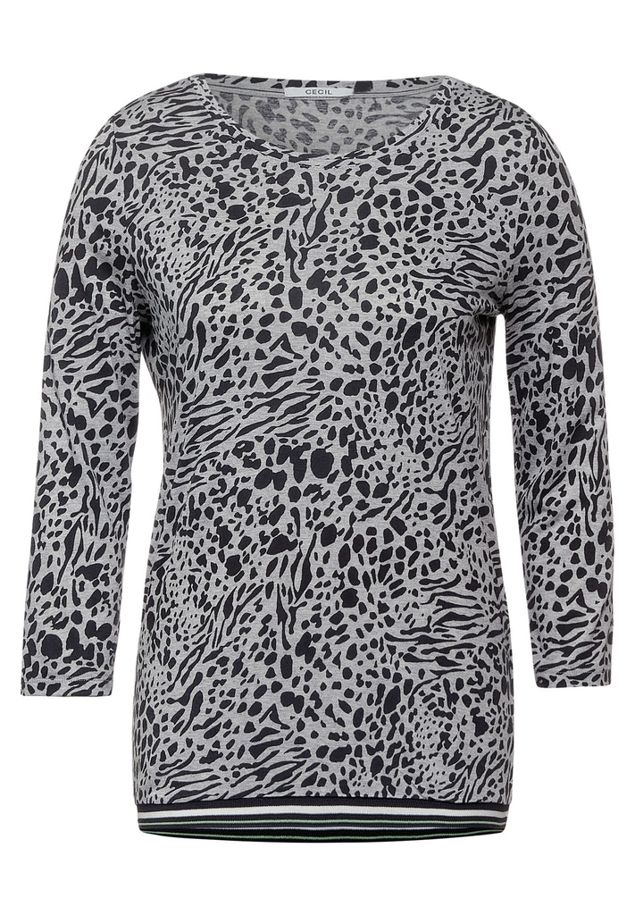 Cecil Damen Longsleeve Shirt mit Animal Print mineral grey melange bequem  online kaufen bei