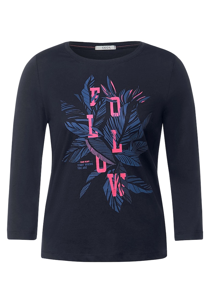 Damen blue mit Fotoprint tranquil bequem kaufen Longsleeve Shirt online Cecil bei