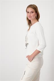 Shirt mit Frauenprint und Strass off-white