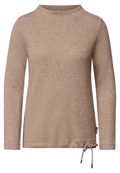 Shirt mit Funnel Neck und Waffelstruktur creamy mocha melange