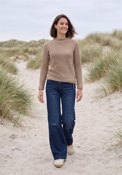 Shirt mit Funnel Neck und Waffelstruktur creamy mocha melange