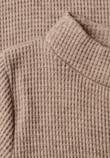 Shirt mit Funnel Neck und Waffelstruktur creamy mocha melange