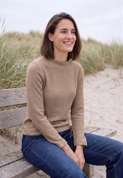 Shirt mit Funnel Neck und Waffelstruktur creamy mocha melange