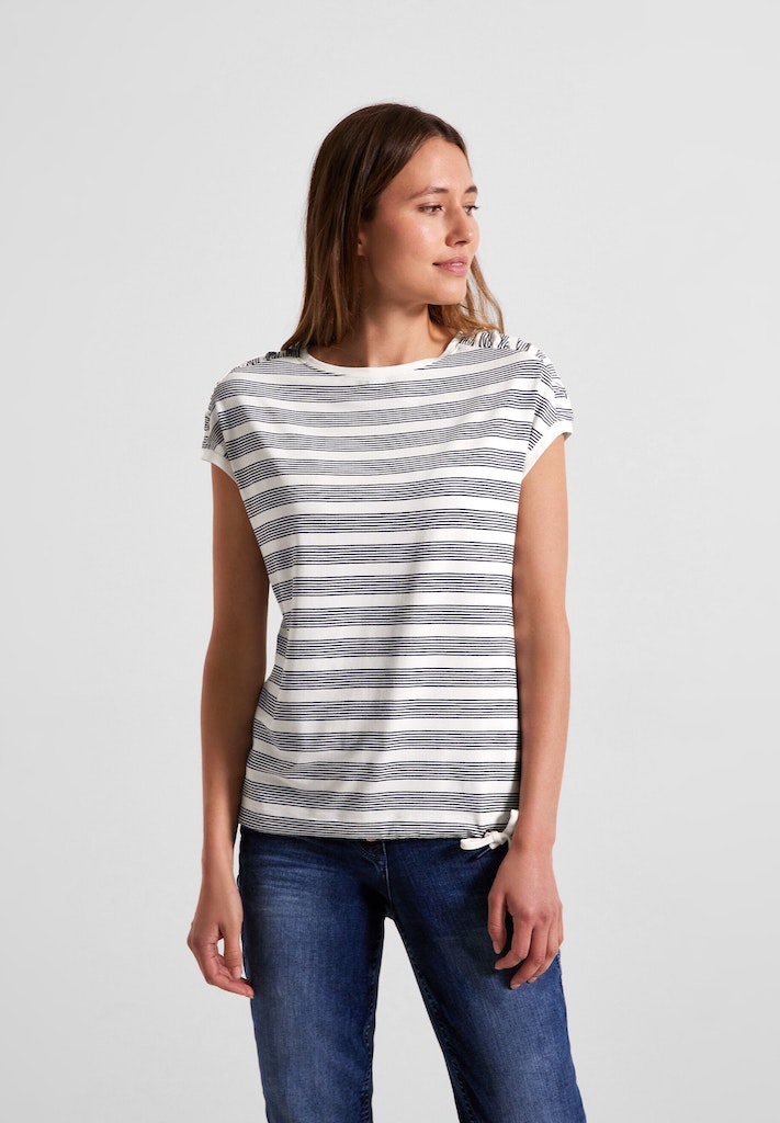 Cecil Damen T-Shirt Shirt mit geraffter Schulter deep blue bequem online  kaufen bei
