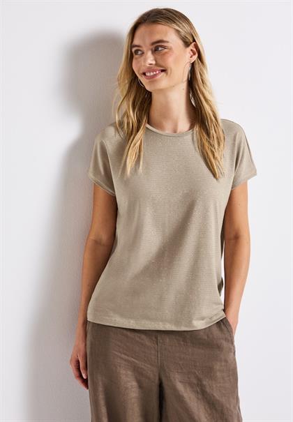 Shirt mit Glitzerstreifen morning beige
